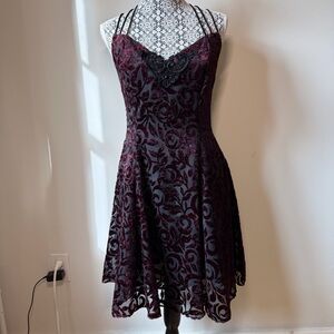 Jessica McClintock Gunne Sax Y2K velvet burnout dress beaded detail sheer lined